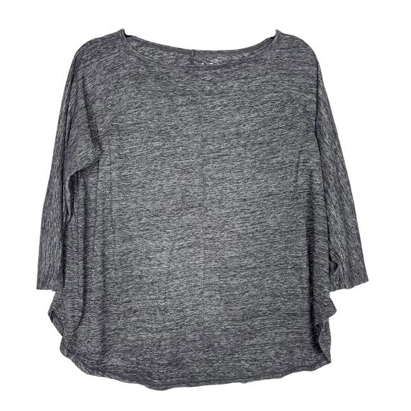 LOFT Medium M Dark Heather Gray 3/4 Sleeve Tee Pleated Back Detail Scoop Neck - Picture 1 of 9